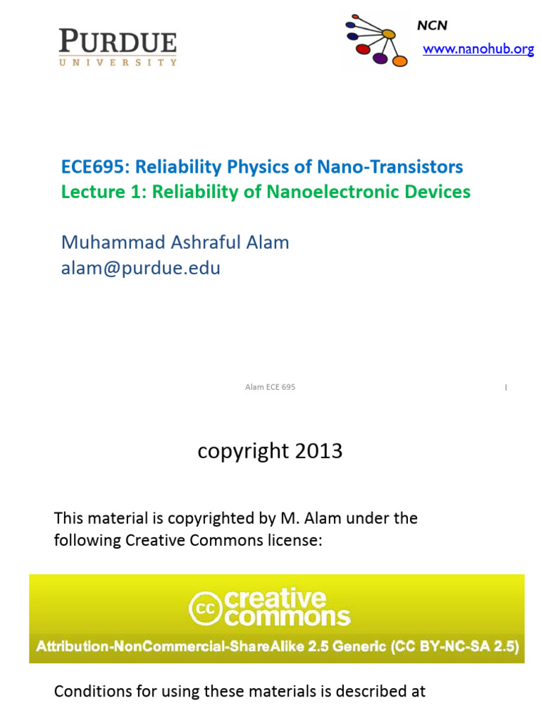 ECE 695A Lecture 1. Reliability of Nanoelectronic Devices | PDF