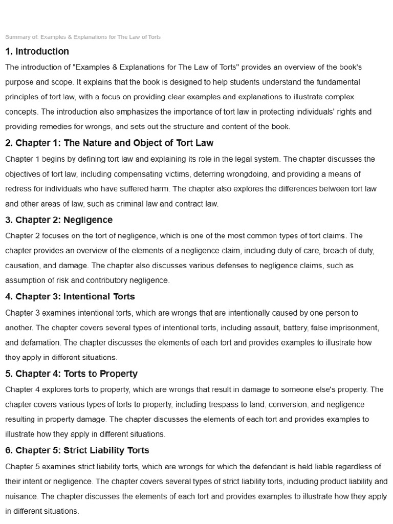Examples & Explanations For The Law of Torts PDF