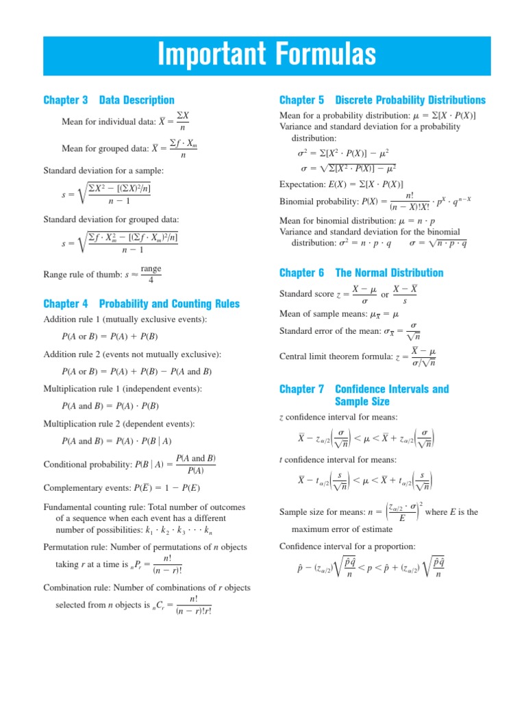 Formulas | PDF | P Value | Standard Deviation