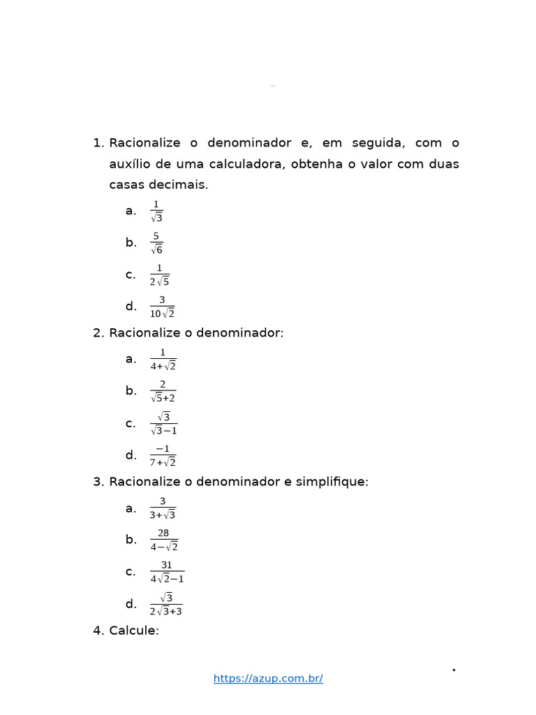 PDF Exercicio de Racionalização de Denominadores 9ano | PDF