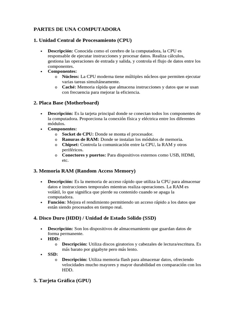 Componentes Esenciales de una Computadora | PDF | Hardware de la ...