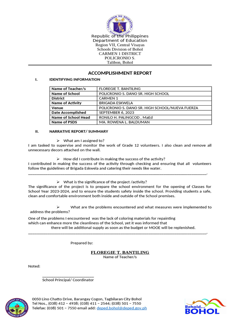 ACCOMPLISHMENT REPORT Service Credit | PDF