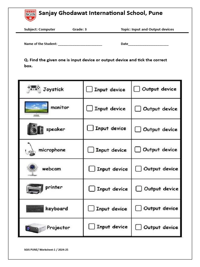 Worksheet1_Input and Output devices | PDF