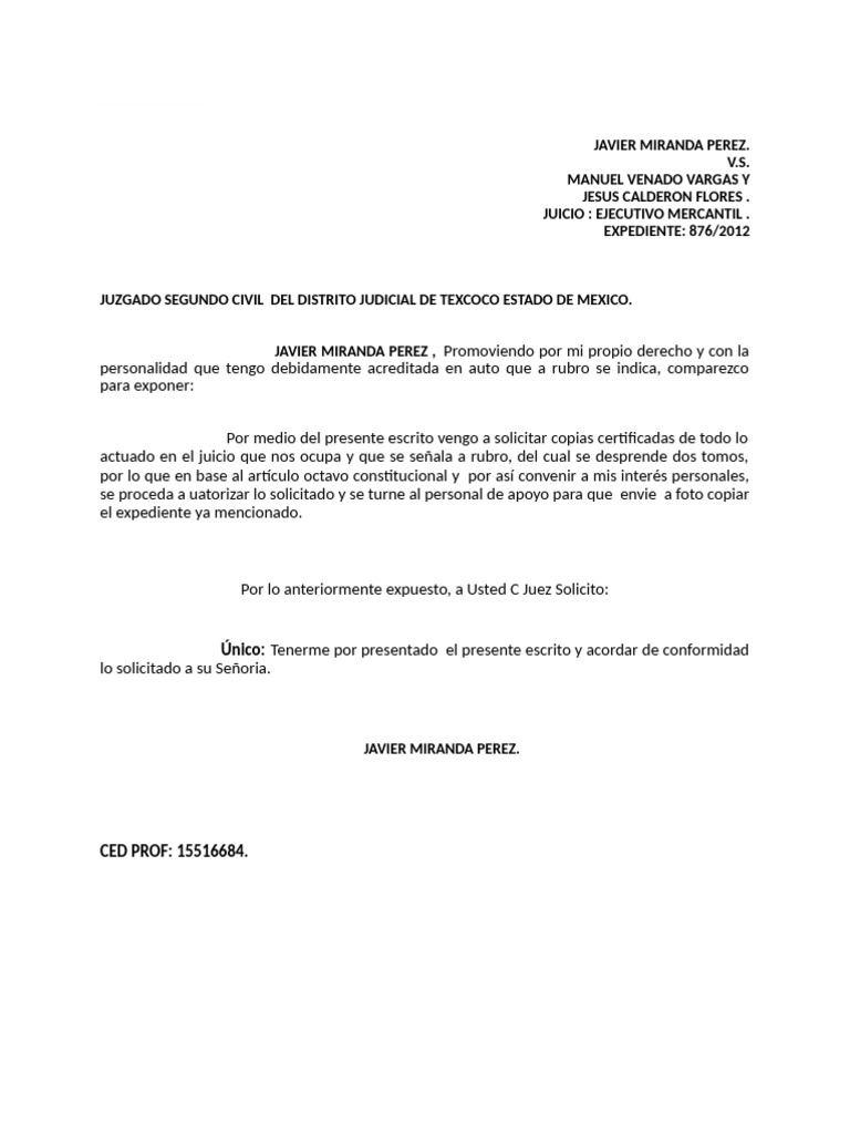 Solicitud de Copias en Juicio Mercantil | PDF