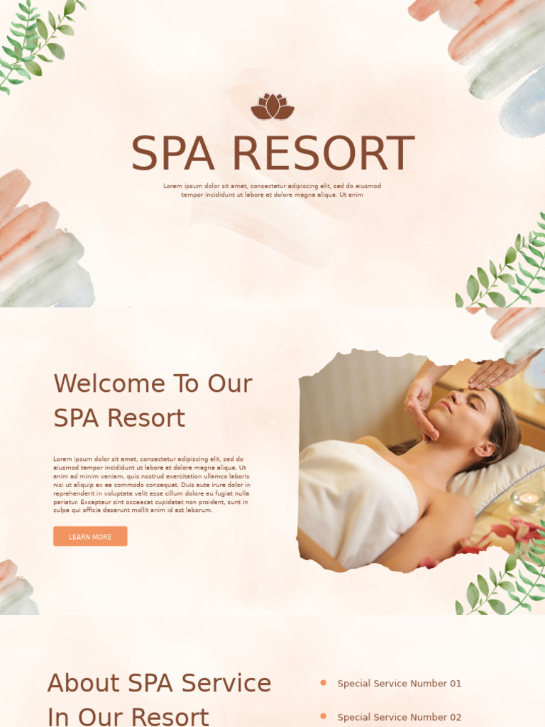 Cream Watercolor Spa Resort Presentation | PDF