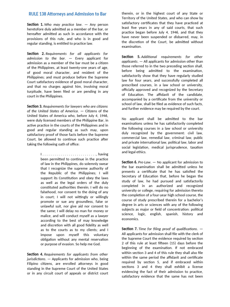 RULE 138 Attorneys and Admission To Bar | PDF
