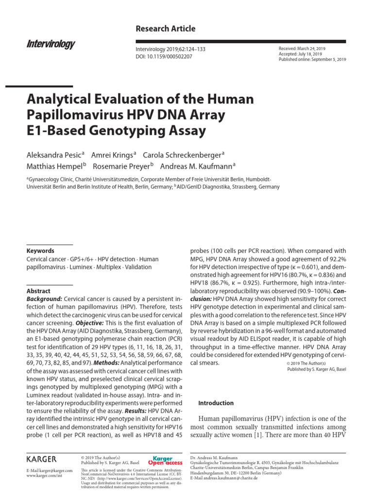 Analytical evaluation of the human papillomavirus hpv dna array e1