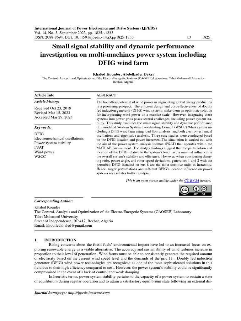 Small Signal Stability and Dynamic Performance Investigation On Multi ...