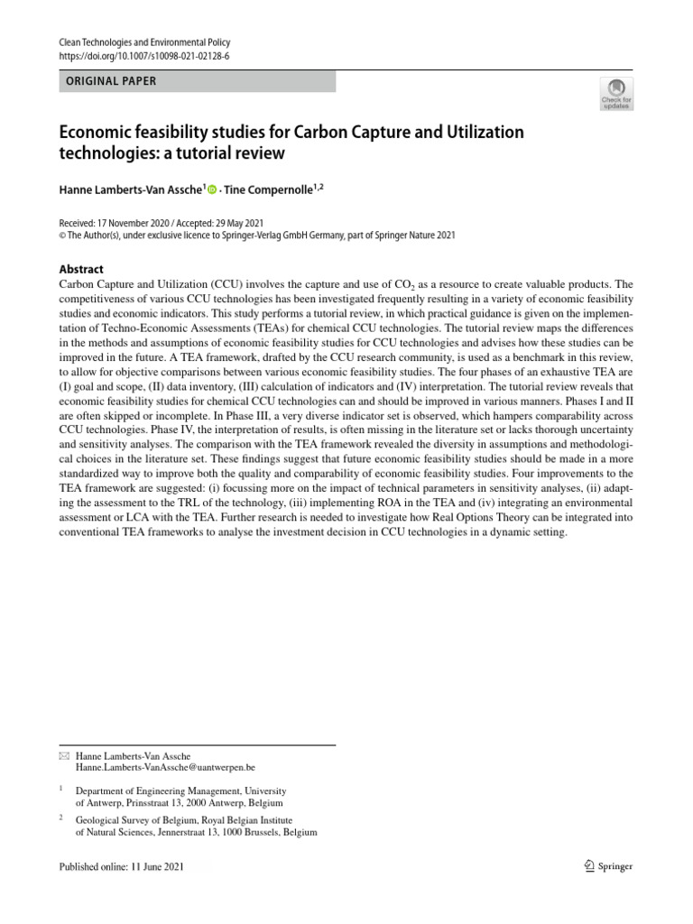 Economic Feasibility Studies For Carbon Capture and Utilization ...