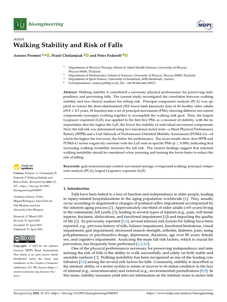 Walking Stability and Risk of Falls | PDF