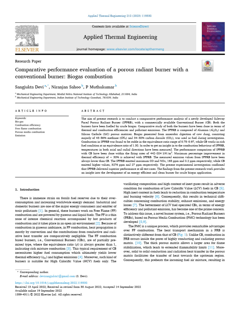 Comparative Performance Evaluation of A Porous Radiant Burner With A ...