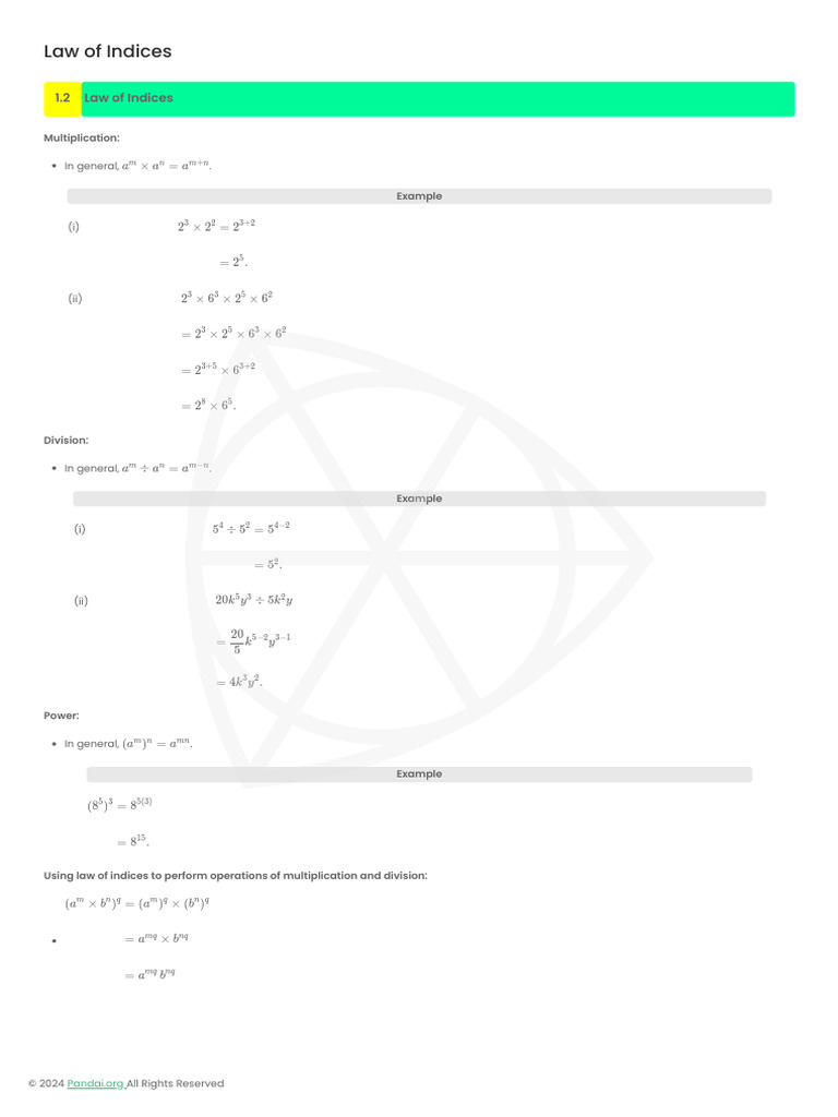 1.2 Law of Indices | PDF