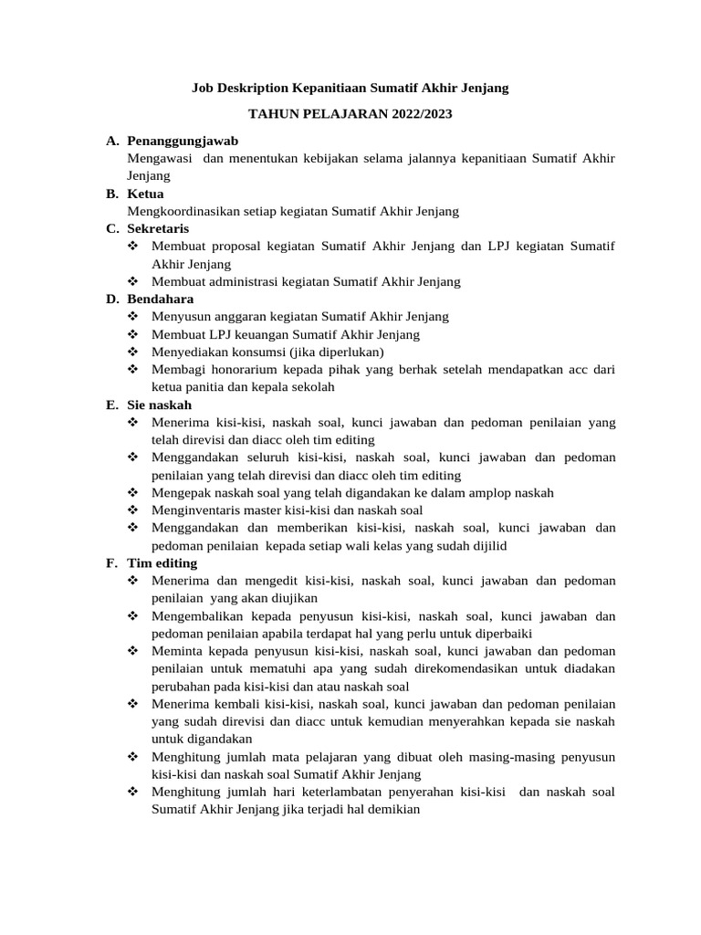 JOB Deskription Kepanitiaan USP | PDF