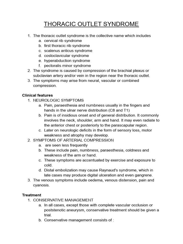 Thoracic Outlet Syndrome: Clinical Features | PDF