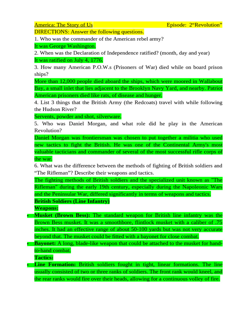 America The Story of Us. Episode 2 "Revolution" (20.06) | PDF | Rifle ...