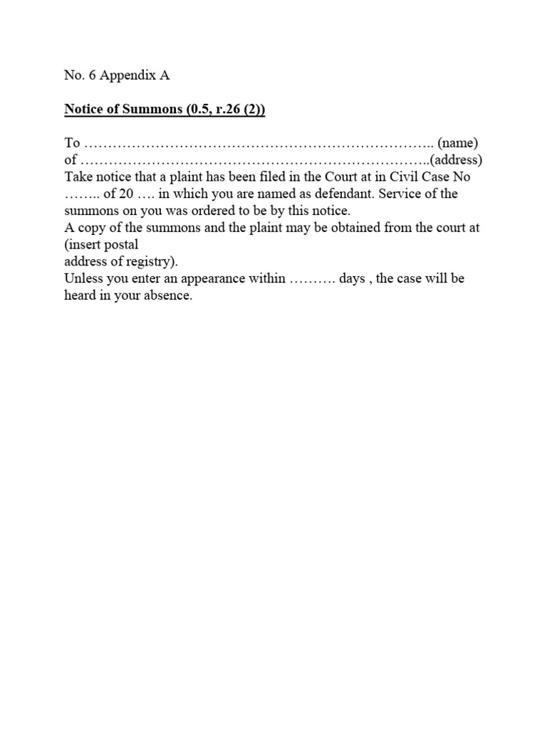Form 6a notice of summons pdf