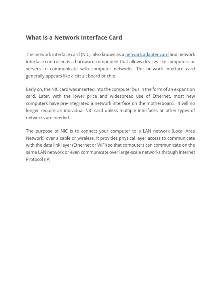 What Is A Network Interface Card | PDF