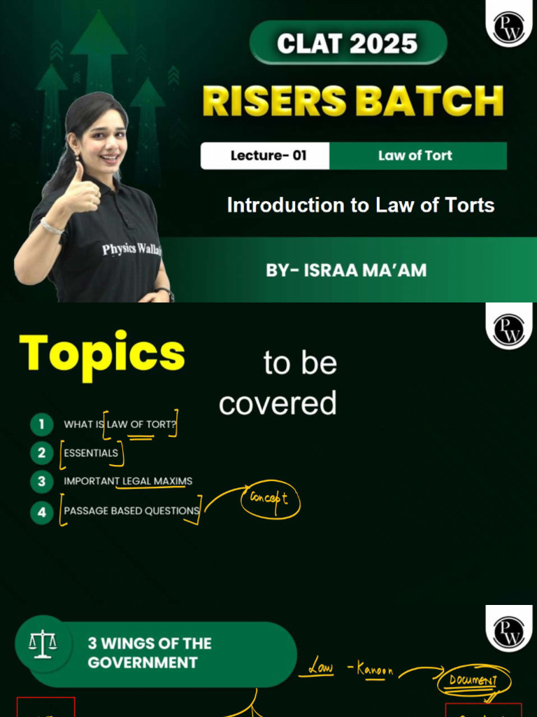 Law of Torts 01 - Class Notes - CLAT Risers 2025 Batch | PDF