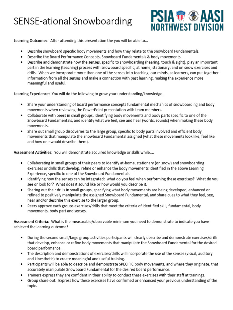 SENSE Ational Snowboarding Outcomes | PDF