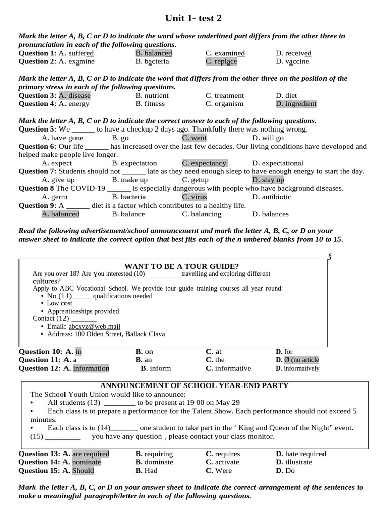 Unit 1 Test 2 Form 2025 Pdf