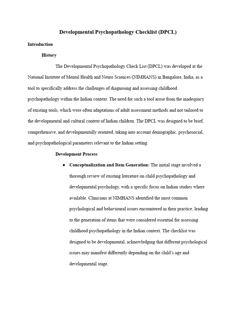 Developmental Psychopathology Checklist (DPCL) | PDF
