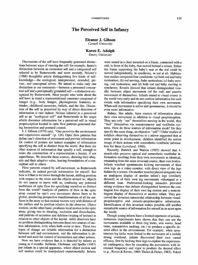 1992gibson E J Adolph K E-The Perceived Self in Infancy | PDF