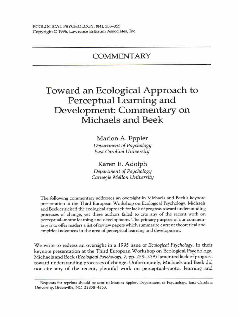 1997eppler M A Adolph K E - Toward An Ecological Approach To Perceptual ...