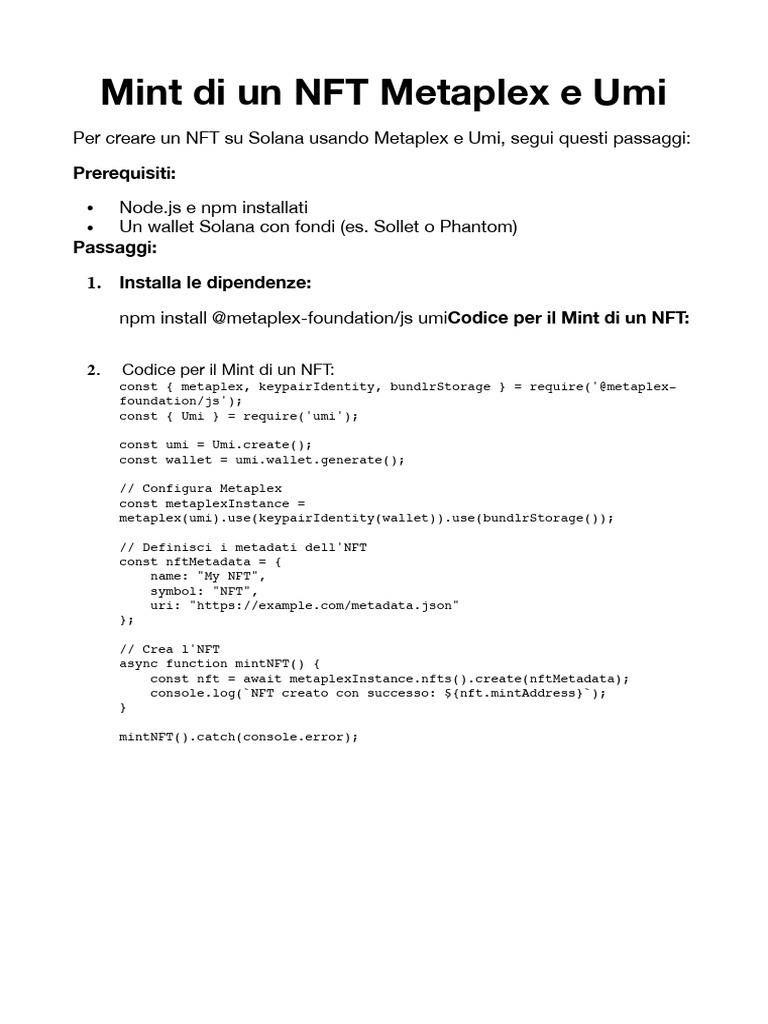 Solana - Mint NFT Metaplex UMI | PDF