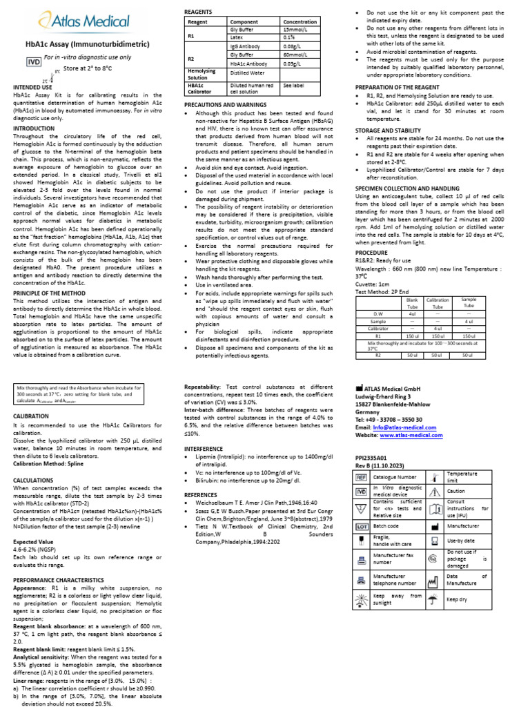 Hba1c turbimetric package insert pdf