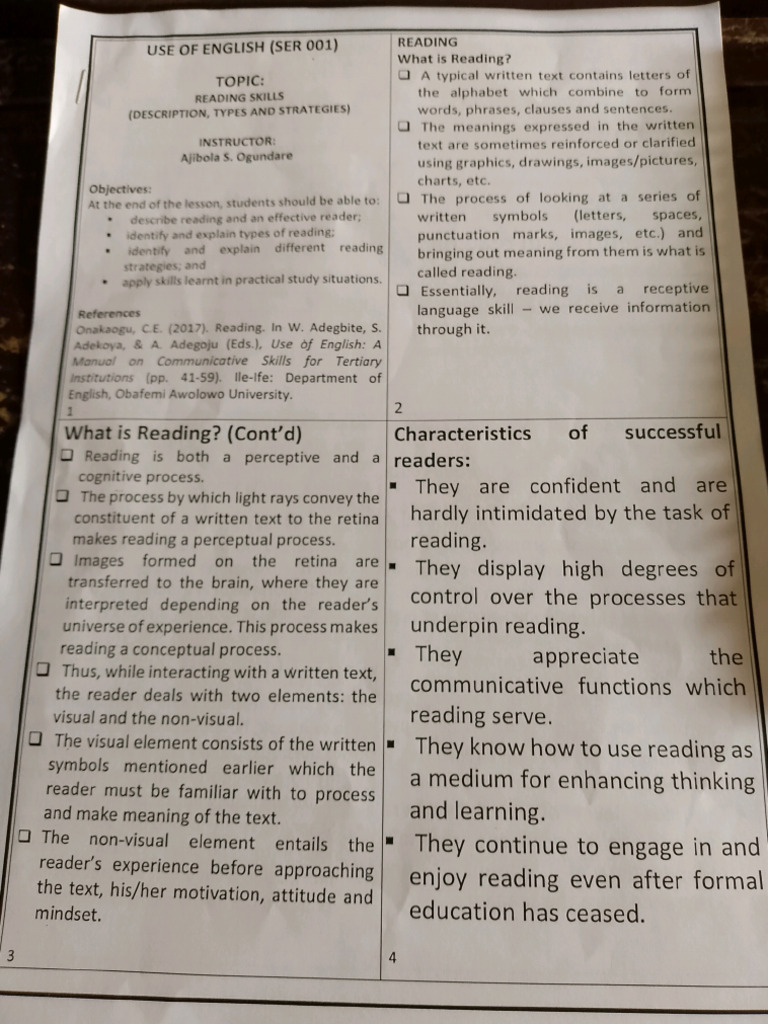 Reading Skills | PDF