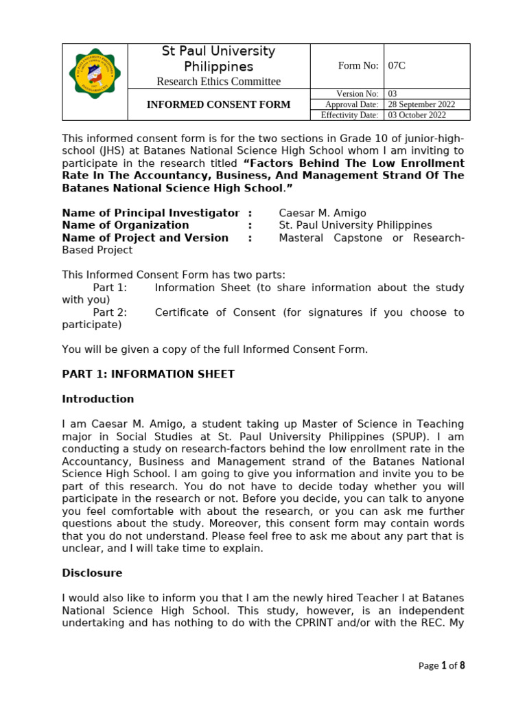 Sample Informed Consent Form | PDF