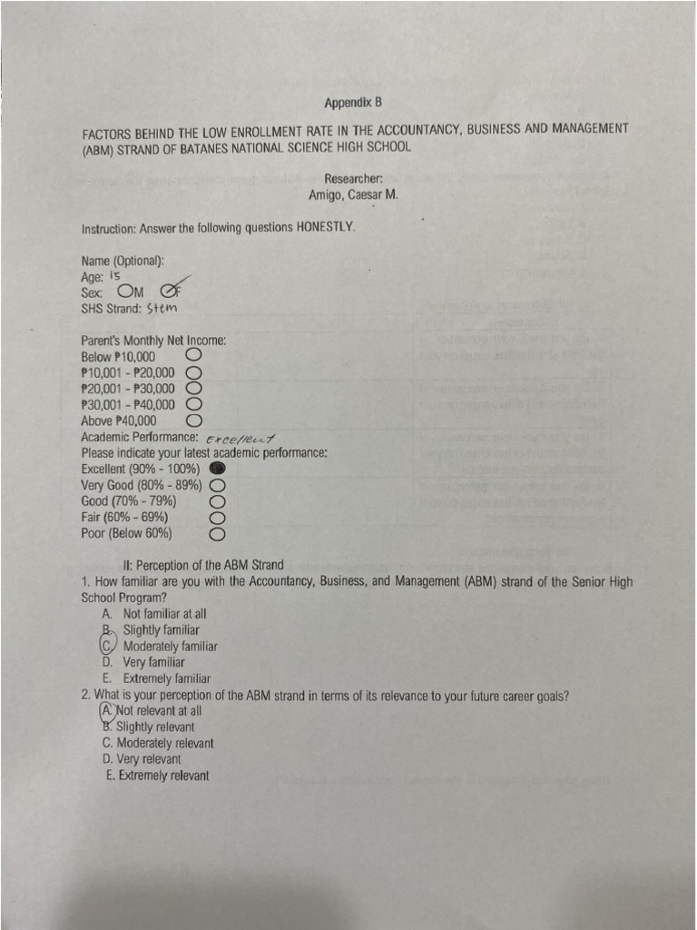 Sample Accomplished Questionnaire | PDF