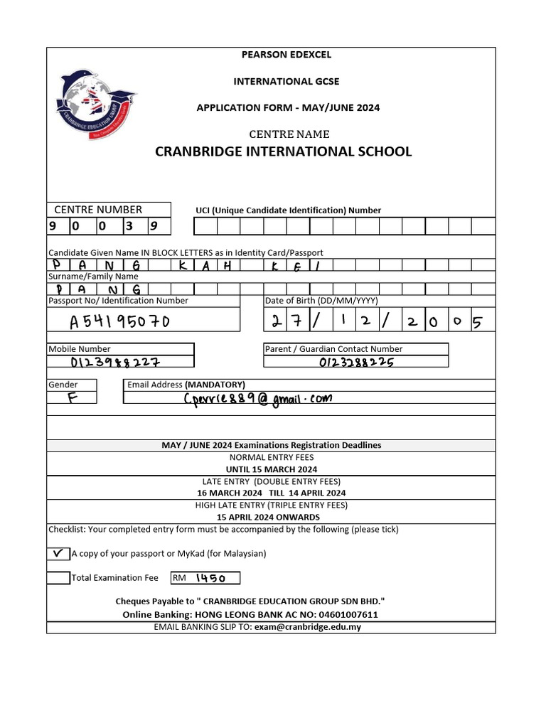 Igcse exam registration may june 2023 form pdf