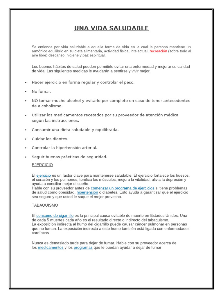Una Vida Saludable | PDF
