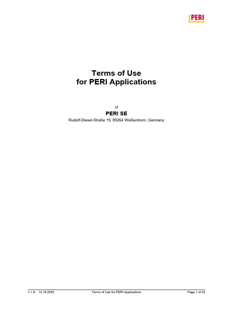 Terms of Use For PERI Applications | PDF