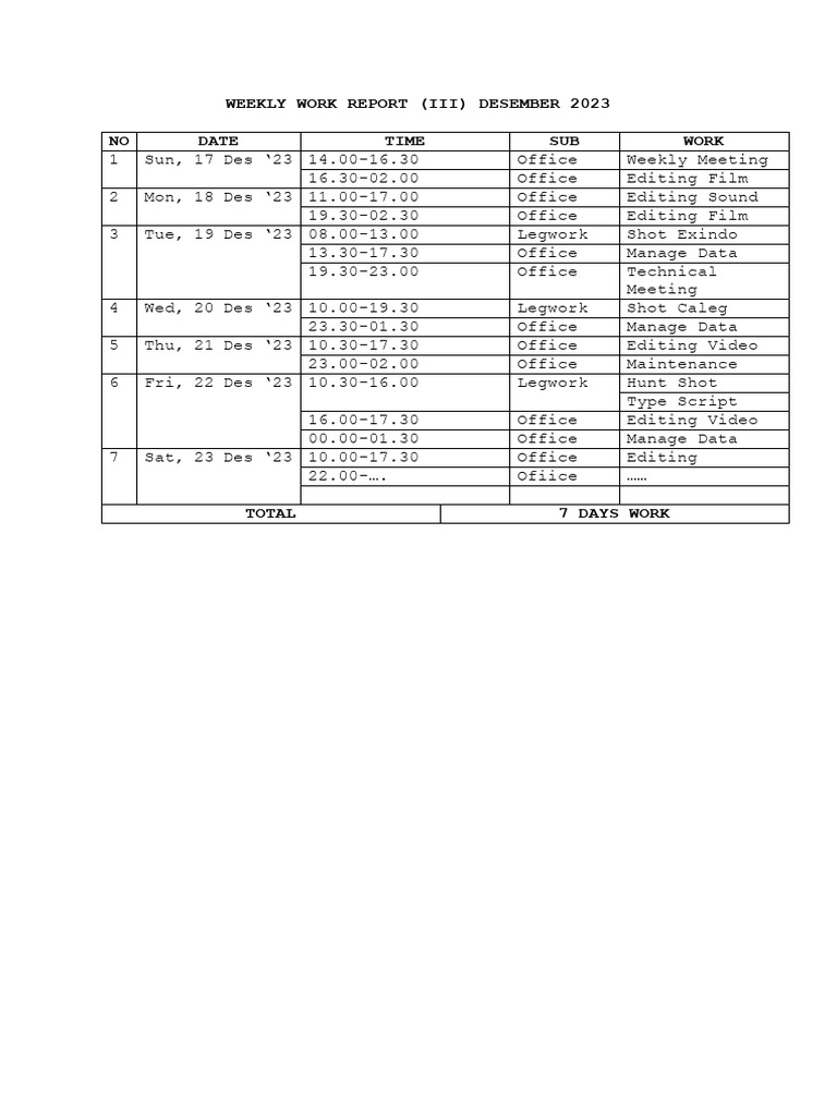 Weekly work report pdf