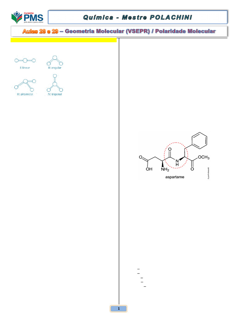 QUI 2024 - Aula 28 29 - VSEPR e POLMOL | PDF
