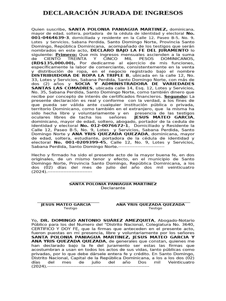 Declaracion Jurada de Ingresos | PDF