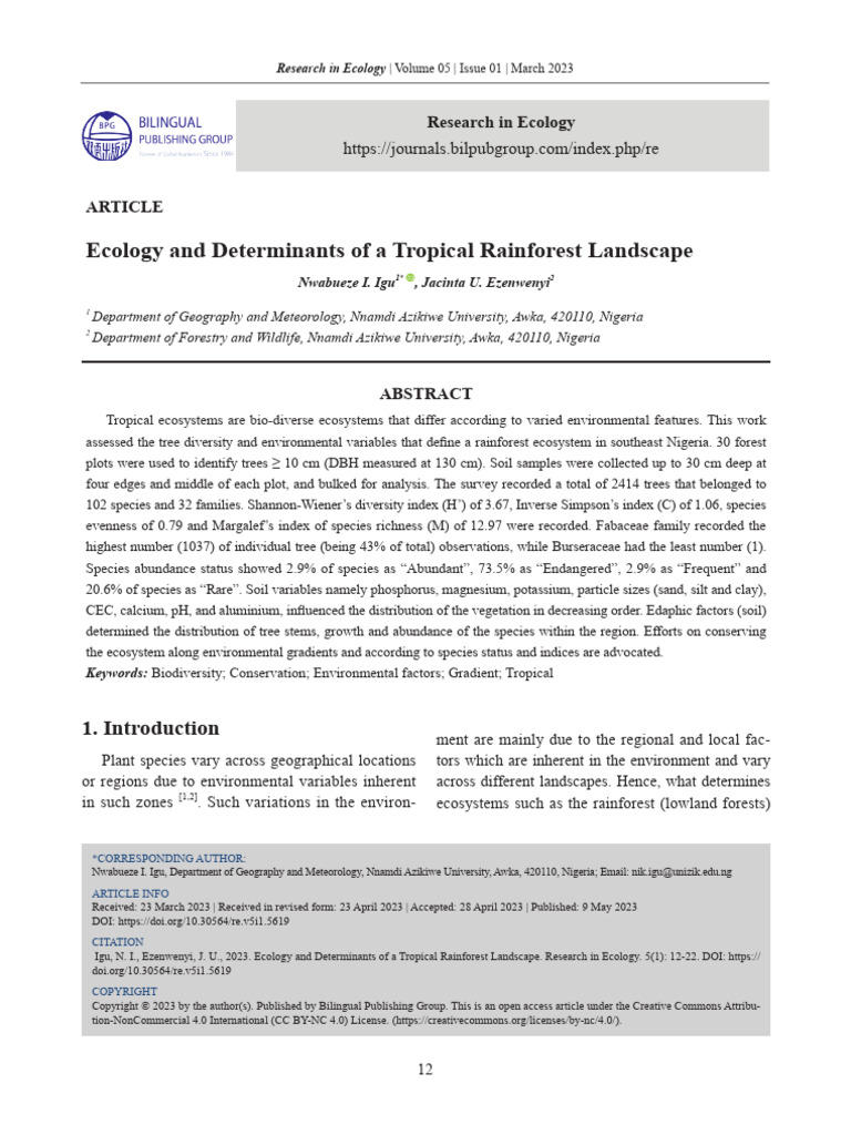 Ecology and Determinants of A Tropical Rainforest Landscape 2h4omz0z | PDF