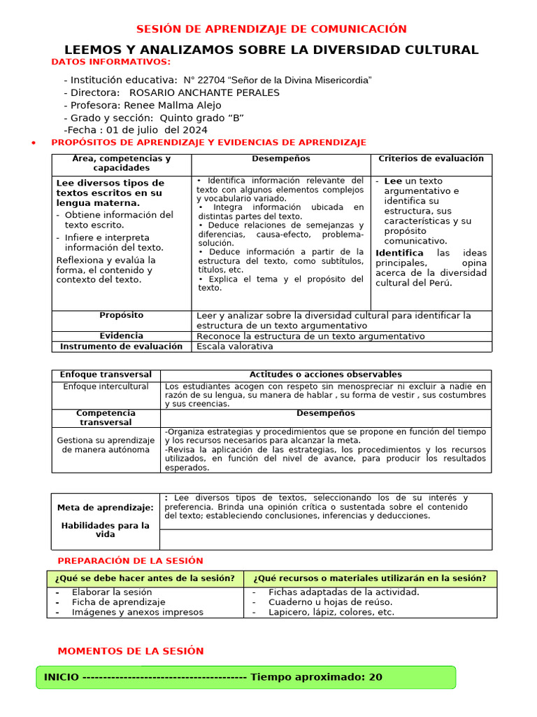 Sesion de Comunicacion - Leemos y Analizamos Sobre La Diversidad ...