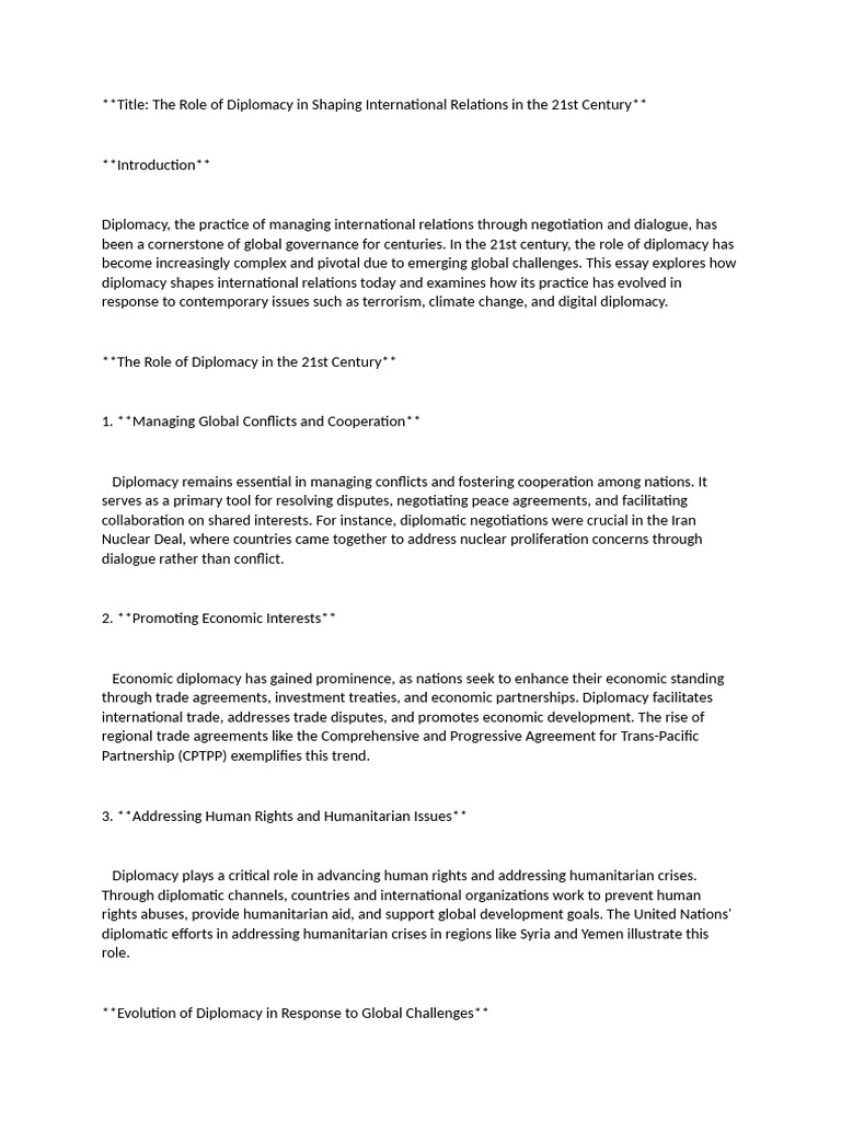 Role of Diplomacy in Ir | PDF