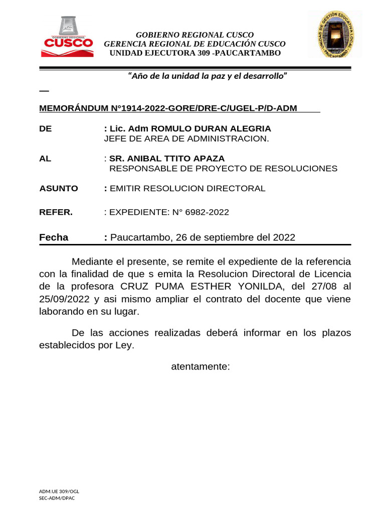 Guardado Con Autorrecuperación de MEMORANDUM 2023 OFICIAL | PDF