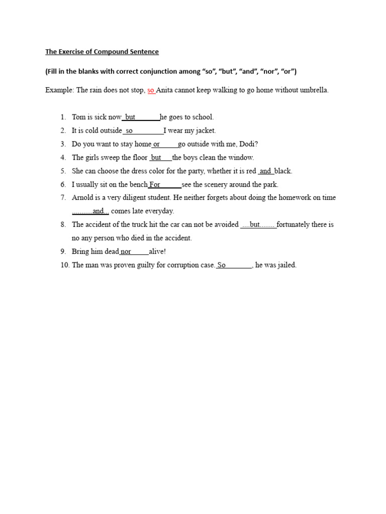 Compound Sentence Example and The Exercises | PDF