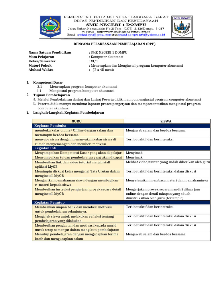 Contoh RPP MYOB | PDF