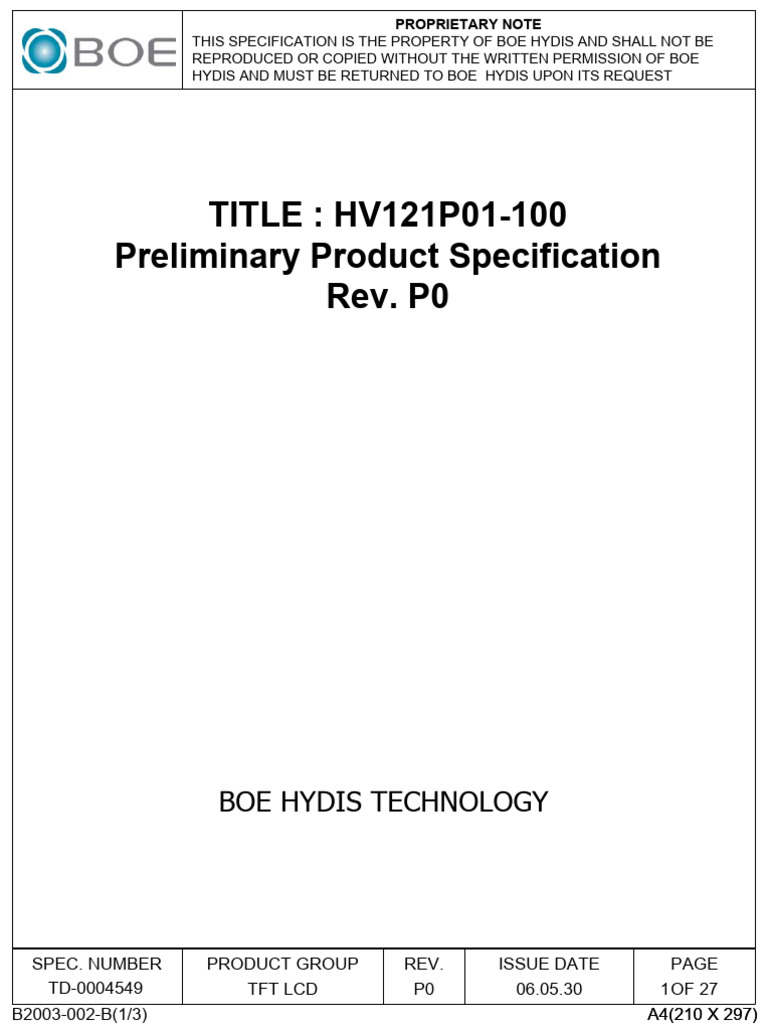 HV121P01 100 Boe | PDF