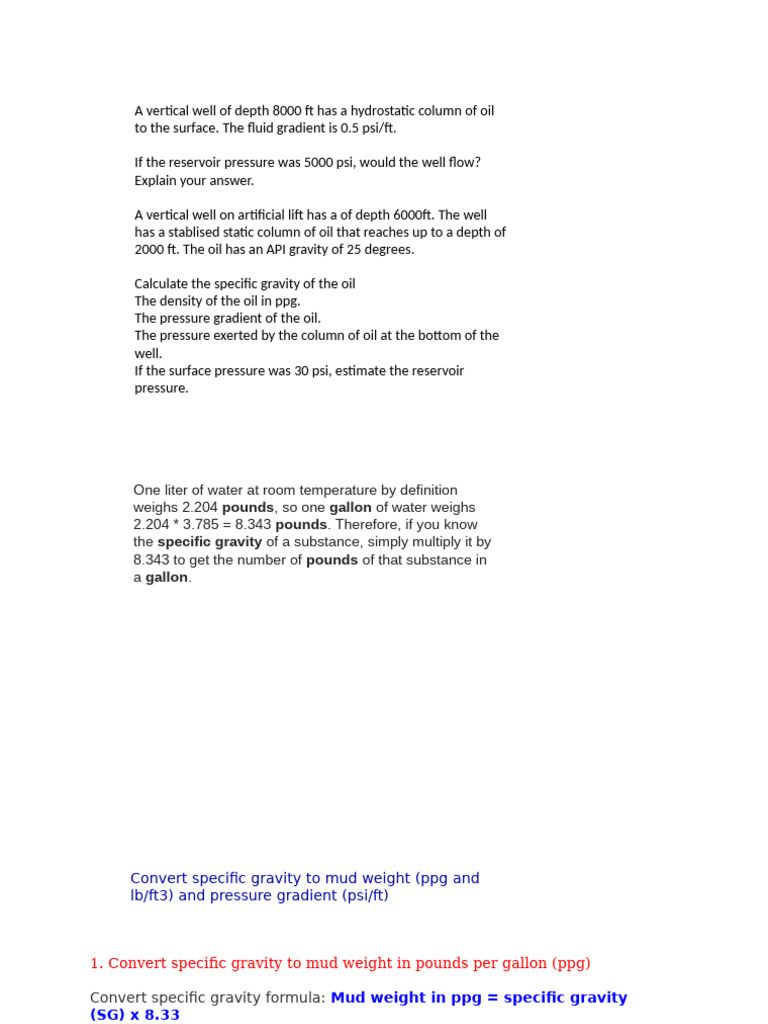 Fluid Gradients in Wells | PDF