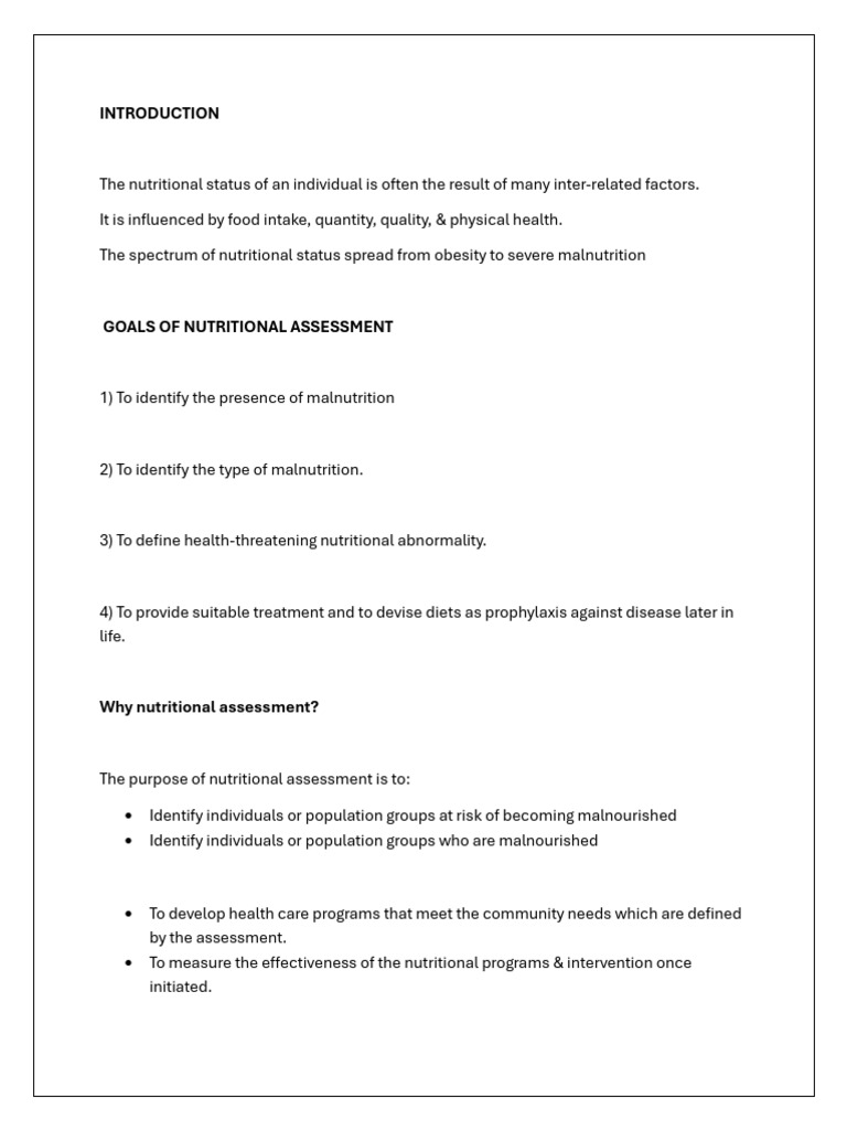 Nutrition Assessment Diet Infant and Adolescent | PDF