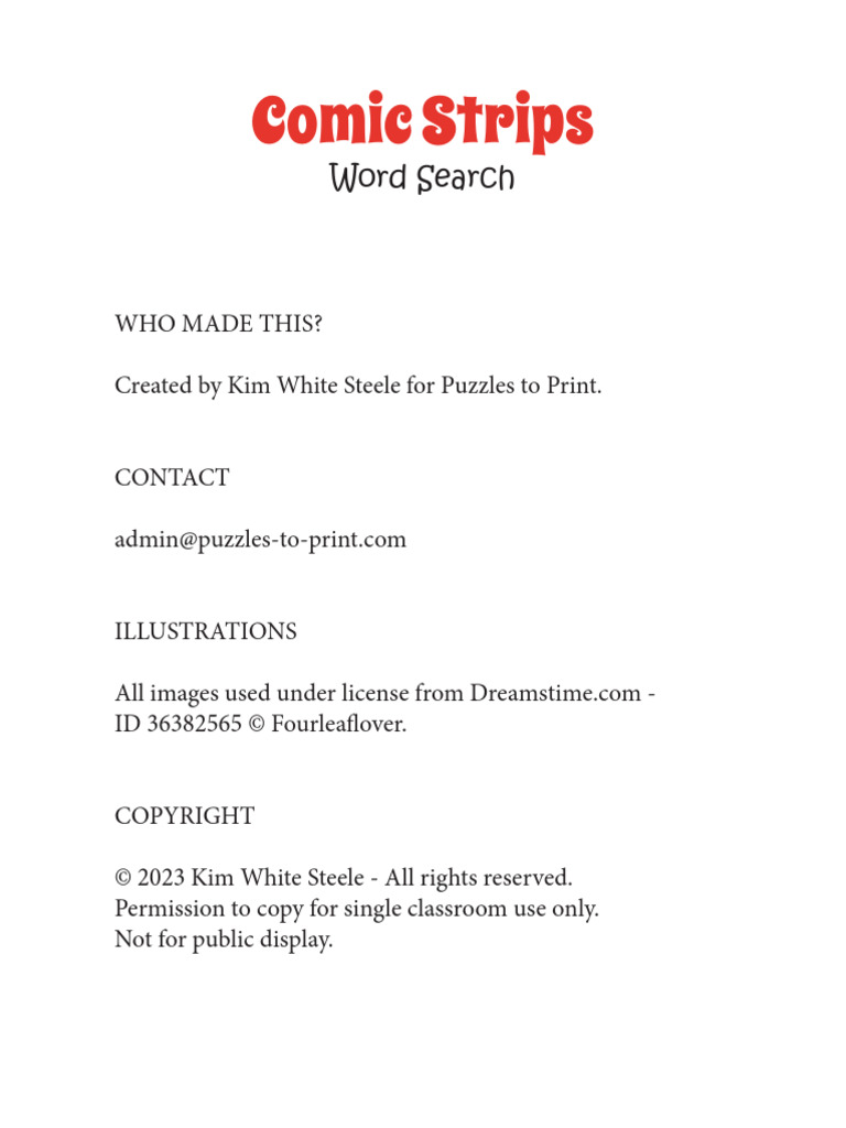 Comic Strips Word Search | PDF