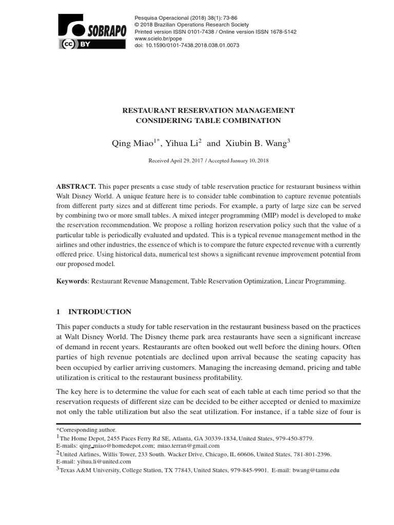 Restaurant Reservation Management Considering Tabl | PDF