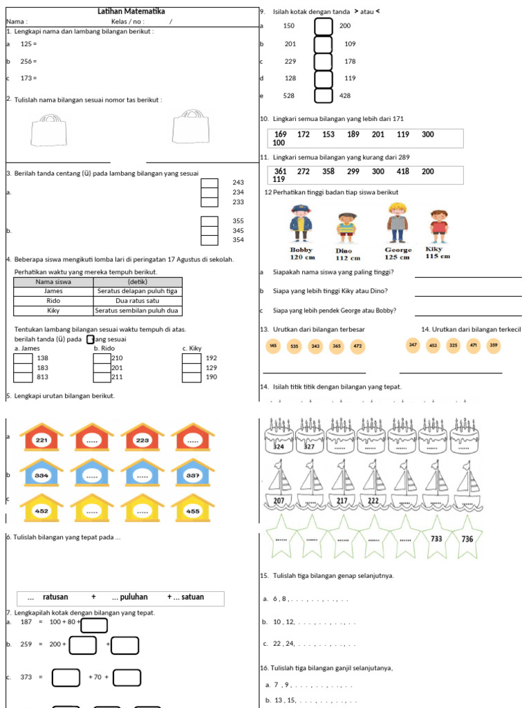 Latihan Matematika Kelas 2 Esps Halaman 1 15 Pdf